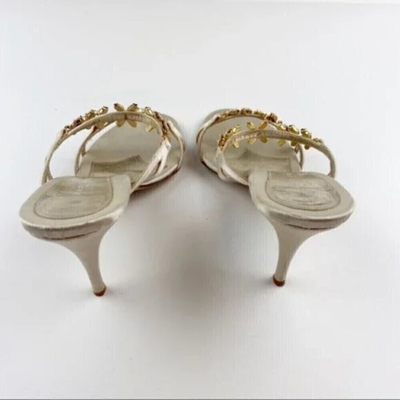 L'Autre Chose Cream Rhinestone Embellished Heel Evening Sandals Size 8 - Picture 5 of 15
